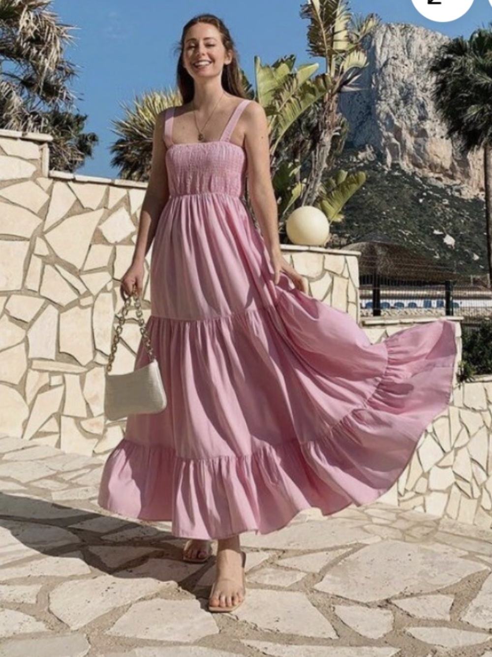 Zara Light Pink Tiered, Smocked Maxi Dress Size XS